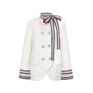 【明星同款】lefame拉飞姆简约宽大廓形米白珠片针织外套