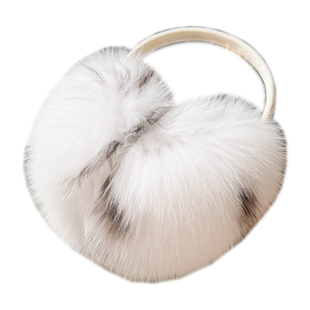 狐狸毛真毛皮草耳包 仿山猫色斑点皮草大耳罩女白色暖耳耳包冬季