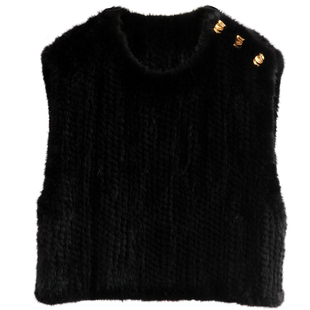 2025款进口水貂编织皮草马甲套头廓形叉双面编织水貂马甲裘皮坎肩