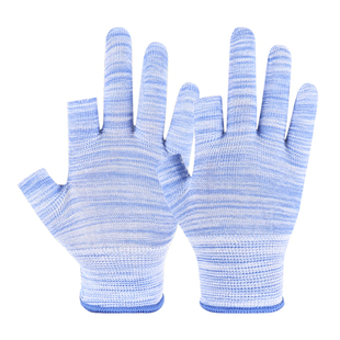 手套劳保耐磨工作透气尼龙漏二指夏季薄款防滑送快递打包干活露指