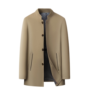 高端男装外套常规立领卡其色中山装2026春秋新款爸爸中年行政夹克