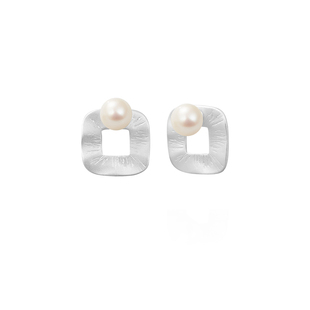 Amber Lollipop淡水珍珠耳钉女纯银拉丝几何耳环气质耳饰时尚