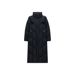 OCHIRLY欧时力 连帽立领长款羽绒服外套大衣抽绳保暖2025秋季新品