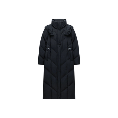 OCHIRLY欧时力 连帽立领长款羽绒服外套大衣抽绳保暖2025秋季新品