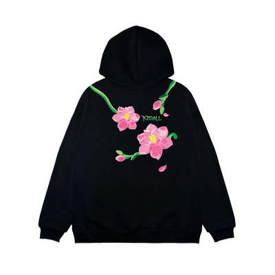 KZDALL粉色栀子花刺绣连帽卫衣