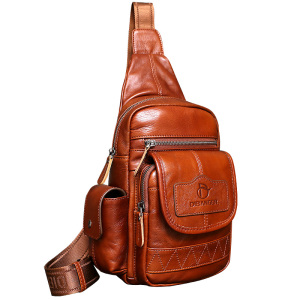 单肩包男潮大容量真皮斜挎包胸包男斜跨百搭牛皮皮质软皮胸前背包
