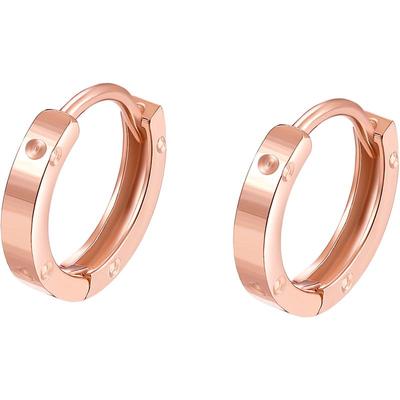 周六福18K金耳钉女素圈耳环au750环环相扣多彩玫瑰彩金节日礼物