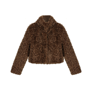 辰米范 德拉旧街 环保仿羊卷毛皮草外套女复古立领短款毛毛大衣