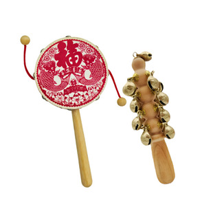 启蒙礼拨浪鼓可啃咬婴儿玩具羊皮国风非遗窗花鼓面传统老手工哄娃