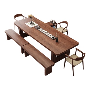 实木大板茶桌椅组合办公室侘寂风现代简约轻奢原木客厅家用茶台