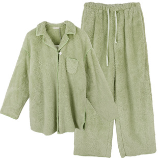 朵朵可可睡衣女秋冬季新款双面长毛珊瑚绒加厚家居服套装