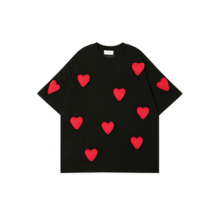 SQQZ PROJECT 满身爱心 原创立体塞棉 300G宽松圆领短袖T恤情侣款