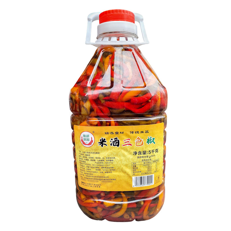 米酒三色椒5kg大瓶装新鲜现摘腌制三色青红黄辣椒开胃下饭菜泡椒
