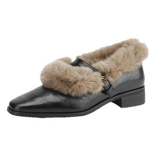 达芙妮加绒玛丽珍鞋2026新款毛毛鞋女外穿单鞋女春季皮鞋冬季女鞋