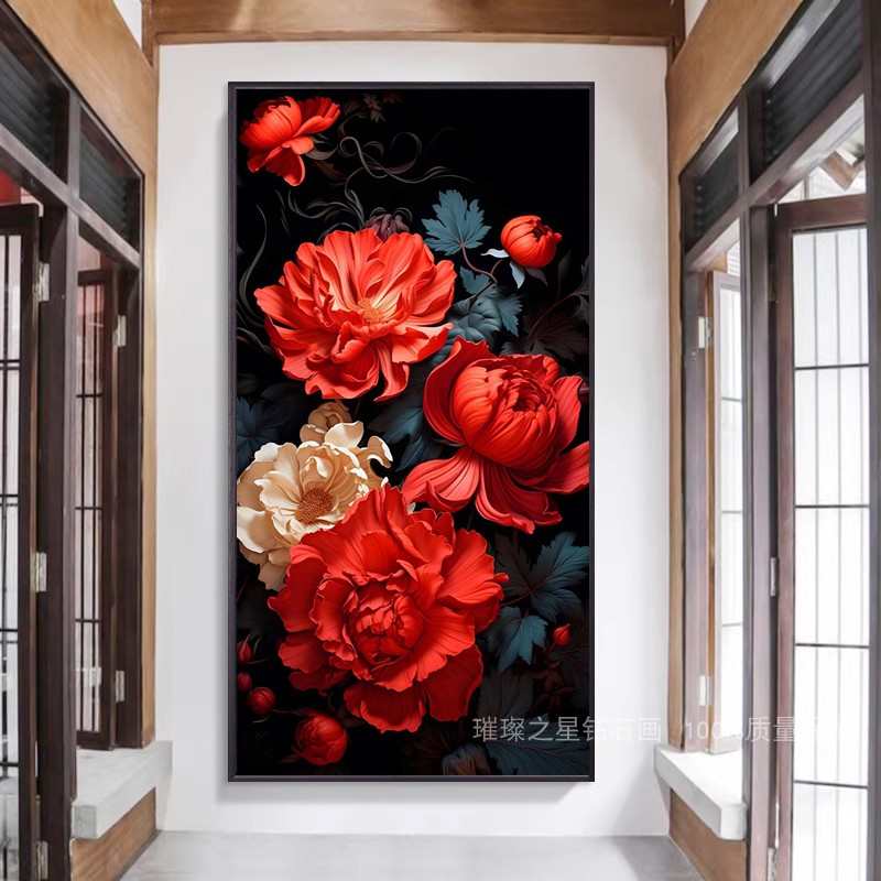 钻石画2025高颜值牡丹花卉5d点贴钻十字绣客厅玄关手工粘钻中国风