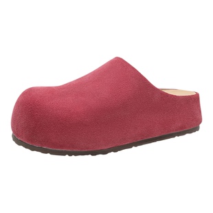 增高5cm勃肯鞋男真皮一脚蹬两穿通勤包头半拖大头厚底懒人穆勒鞋