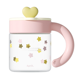 肆月高硼硅玻璃水杯带盖把手耐高温大容量杯子女高颜值办公室家用