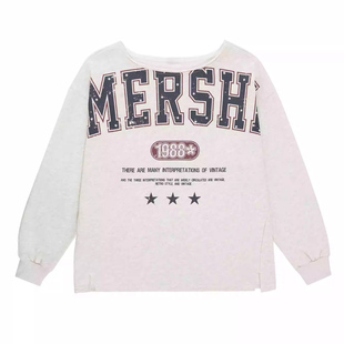 NECOYEP 2025美式复古一字肩辣妹长袖卫衣女露肩宽松休闲套头上衣