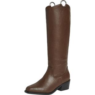 百思图冬新款加绒高筒显瘦两穿骑士靴尖头长筒靴厚底女E4151DG4