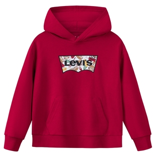 【新年马年】李维斯男童红色卫衣连帽儿童加绒2026拜年过年衣服女