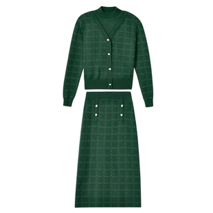 秋水伊人气质优雅针织裙套装假两件2025年冬装新款女装开叉半身裙