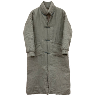 冬款苎麻复古文艺盘扣简洁舒适保暖夹棉加厚棉衣 风长袍女