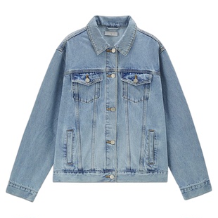 佐丹奴外套女装洗水牛仔宽松多口袋翻领夹克外套 13373001