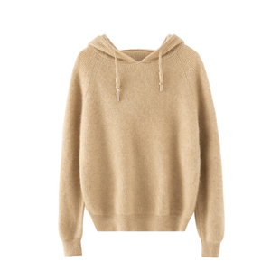 30%~含量山羊绒衫女连帽系带毛衣宽松大码针织帽衫外套