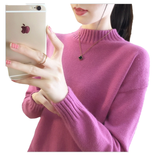 短款毛衣女红色中领半高领宽松2025年新款秋冬长袖厚针织打底衫