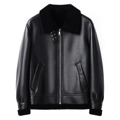 全羊毛羊剪绒皮毛一体外套男加绒加厚皮草颗粒羊羔绒机车皮衣夹克