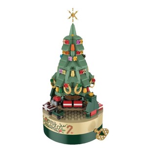 JAKI佳奇积木圣诞树旋转八音盒摆件拼装圣诞节礼物音乐玩具男女孩