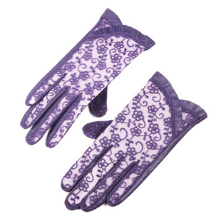 蕾丝手套真皮秋冬优雅薄触摸屏手套无衬里修手山羊皮手套触控手套