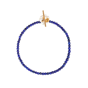 18K金平安锁天然青金石手链女款淡水小米珍珠手串复古高级感手饰