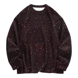 2025秋季新款青少年满天星破洞卫衣潮流痞帅男生百搭宽松圆领上衣