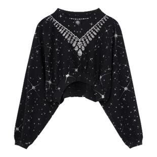 TCH潮酷时尚洋气重工烫钻露脐短款宽松卫衣外套女2025夏季新款