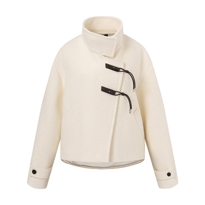 RAIVE皮革扣复古毛呢外套