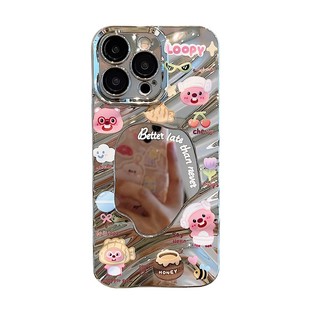 适用iphone16promax手机壳17苹果15可爱卡通小海狸露比16pro保护套14pro网红新款女loopy镜面ip17pm软硅胶套