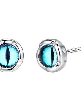 S925纯银男士恶魔之眼耳钉小众设计高级感耳环ins风痞帅潮流耳饰