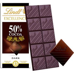 【正品行货】Lindt瑞士莲特醇50%可可黑巧克力100g办公健身零食