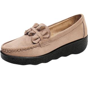 老北京布鞋女新款夏季厚底不累脚豆豆鞋久站透气纯黑黑色工作鞋子