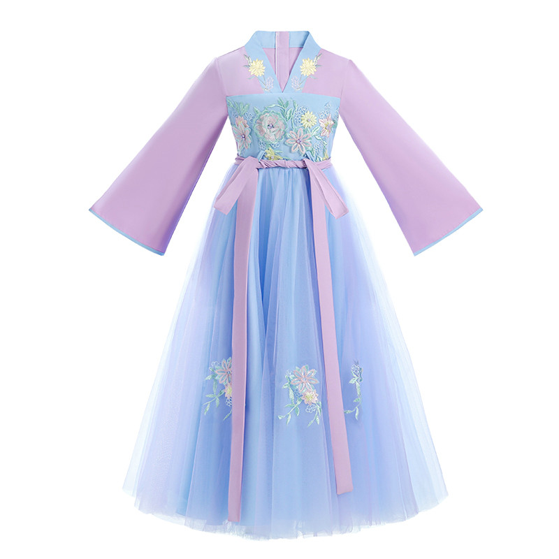 女童汉服夏款连衣裙2021新款古装大童公主裙女长袖秋儿童汉服裙超