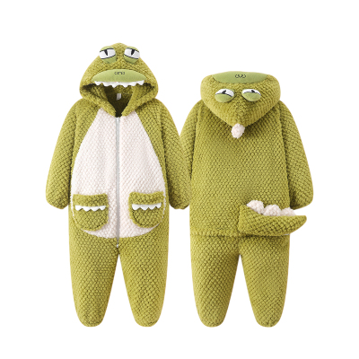 女童珊瑚绒睡衣秋冬款2025新款儿童冬季恐龙法兰绒宝宝连体家居服