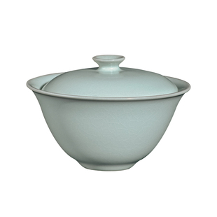 手工汝窑盖碗茶杯单个泡茶碗陶瓷景德镇汝瓷二才斗笠盖碗茶具青瓷