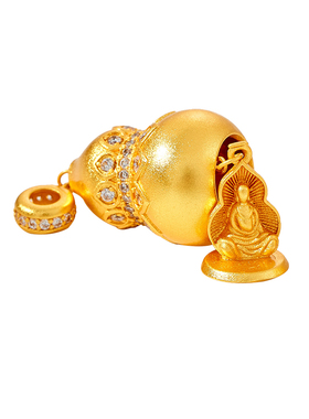 古法沙金莲花葫芦吊坠项链成品