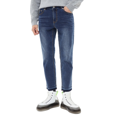 ZIOZIA男装修身版深蓝色藏青色牛仔九分裤休闲ZDP22360J