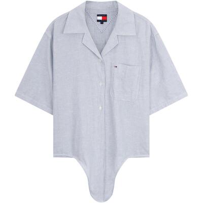 Tommy女装棉麻混纺系结短款衬衫