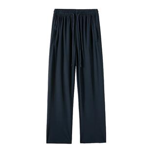 夏季冰丝校服裤子拉链口袋薄款男女中学生藏青纯色速干直筒运动裤