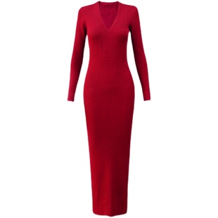 百搭配外套的内搭针织长裙连衣裙设计感紧身包臀打底裙修身毛衣裙