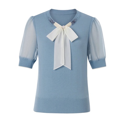 夏秋蝴蝶结套头毛针织衫上衣女装