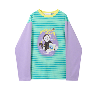 【希林娜依高&蒲熠星同款】ANDREA MARTIN 秋季款条纹蜡染印花T恤